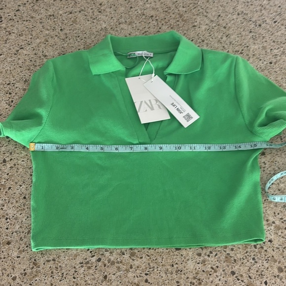 NWT Zara Bright‎ Green Collared Ribbed Crop Top - Picture 5 of 5